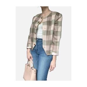 Vintage Louis Feraud Buffalo Plaid Blazer Square Cut Button Blazer Pink Brown 12
